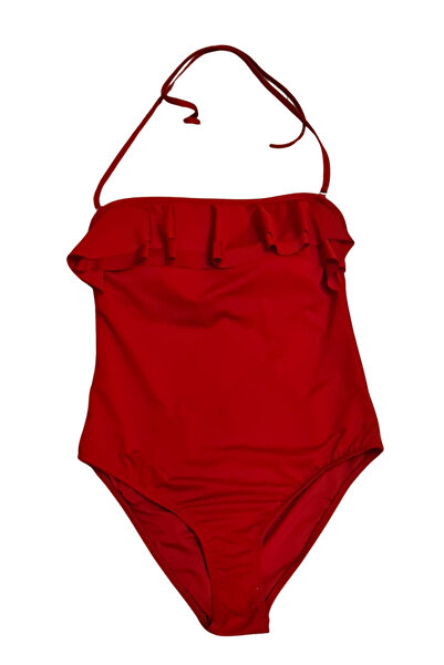 Glowzia Red Ruffled Straight Strap Women's Swimsuit