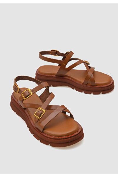 Moda Arena Kadın Hakiki Deri Ortopedik Yumuşak Taban Tokalı Bodrum Sandalet