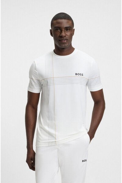 BOSS Erkek Slim Fit Çabuk Kuruyan Yuvarlak Yakalı Kısa Kollu Beyaz T-Shirt 50...