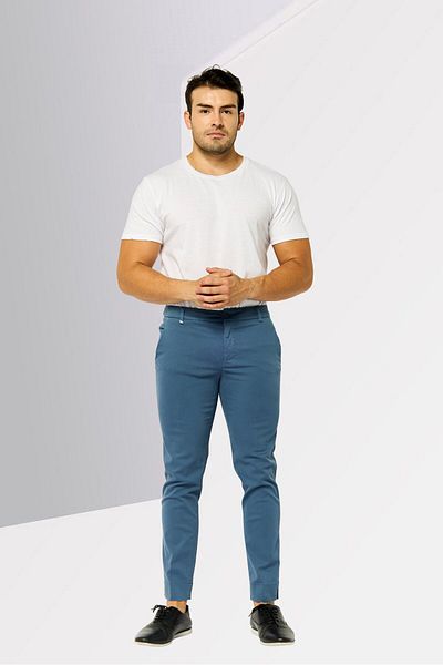 Harmont & Blaine Men Regular Fit Solid Chino Pants, Slate Blue