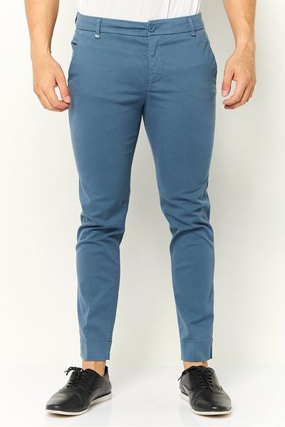 Harmont & Blaine Men Regular Fit Solid Chino Pants, Slate Blue