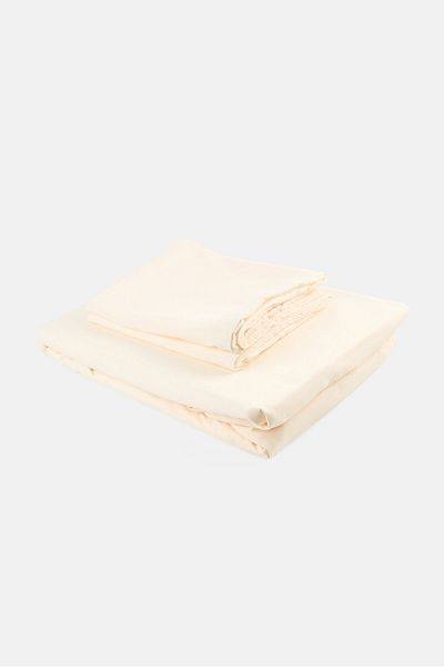 COTTON HOME 3 Pieces King Plain Fitted Sheet With Pillow Case Set, Cream