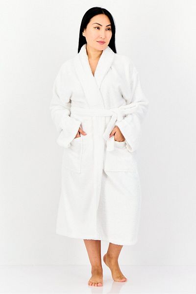 Bebe Women Long Sleeve Textured Belted Robe, White