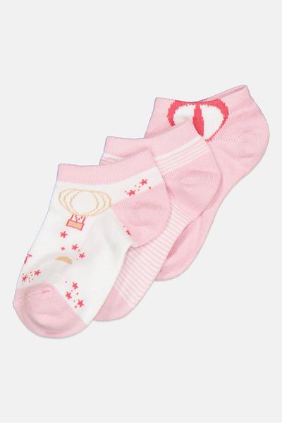 Bebe Kids Girl 3 Pairs Printed Ankle Socks, Multicolor
