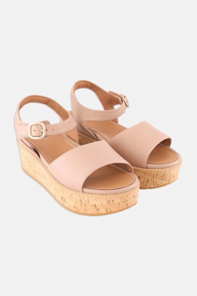 Fitflop Women Eloise Cork Wrap Adjustable Buckle Wedges, Beige