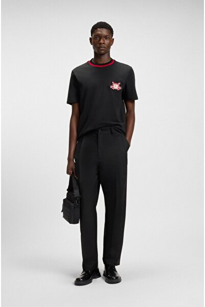 HUGO Men's Comfortable Fit Round Neck Embossed Logo Short Sleeve Black T-Shirt 50542957-001