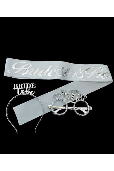 Laviyosa Silver Bride To Be Πλαστικό Σετ κορώνας και ζώνης Bride To Be Bachelorette Party