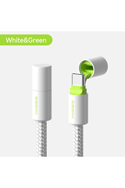 Choice كابل هاجيبيس USB C إلى USB C بطول 1.2 متر، أبيض وأخضر، مع غطاء واقٍ، ك...