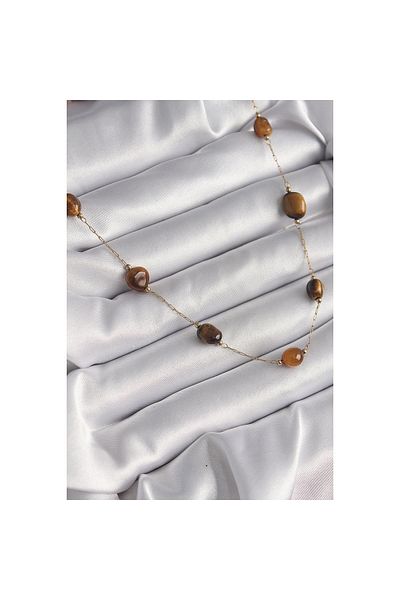 Store 316L الصلب الذهب اللون سلسلة براون الحجر الطبيعي نموذج قلادة المرأة