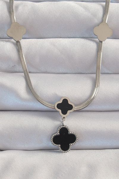 Dazzlecave 316L Stainless Steel Silver Color Clover Necklace - Tarnish Free Antiallergic Chain Design