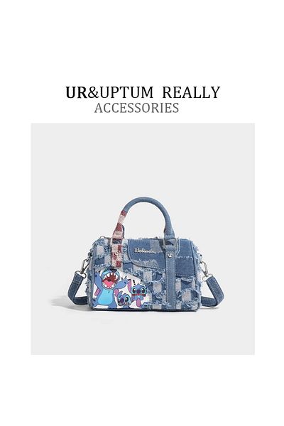 Miniso Blue-Stitch Disney Stitch Oversized Pillow Bag Women Fashion Denim Crossbody Shoulder Bag Kawaii Cut
