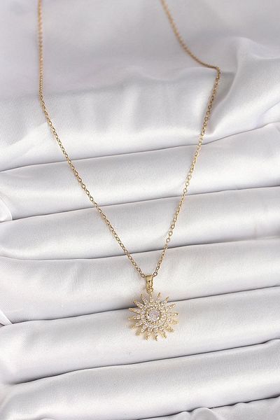 Dazzlecave 316L Stainless Steel Sun Motif Stone Necklace - Sparkling and Elegant Gift Accessory