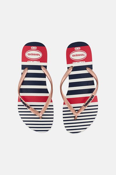 Havaianas Women Style 2 Slim Nautical Stripe Slippers, White/Navy