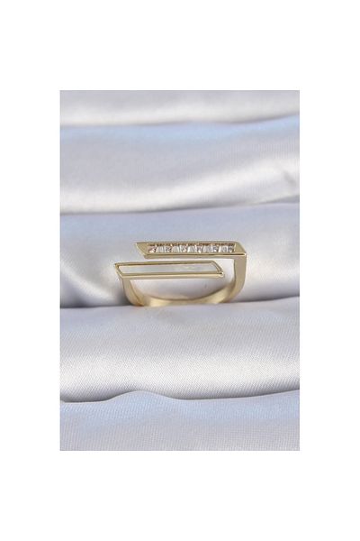 Skygo Brass Gold Color Zircon Stone White Detail Women's Ring - Tj-Byk3348