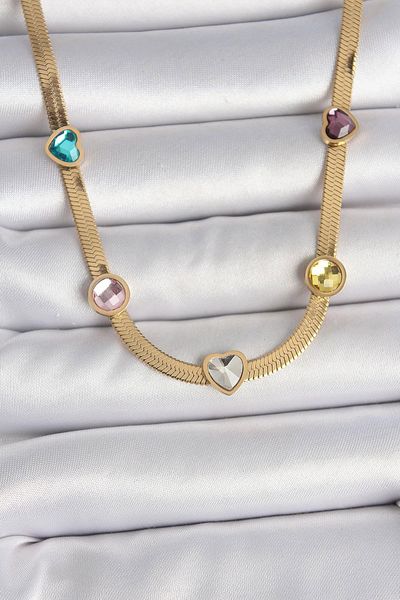 Dazzlecave Elegant Snake Chain Necklace with 316L Stainless Steel Colorful Heart – Sparkling Gift Option