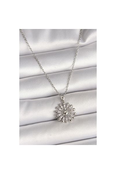 Clariss 316L Steel Silver Color Chain Zircon Stone Sun Model Women's Necklace