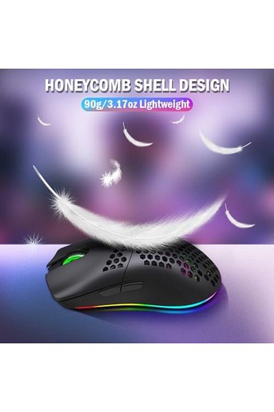 airbee Aerbee Wireless Gaming Mouse, Honeycomb Hollow Design Ergonomic Wireless Mouse with Backlight, 6 But