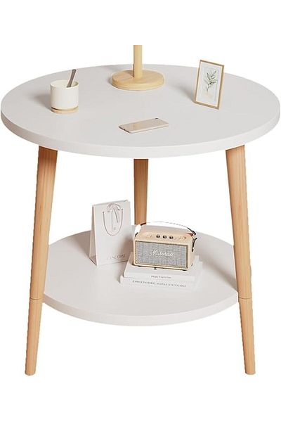 COOYA Small Round Side Table Two Layers Mechacose, Round Table for Living Room and Bedroom, Durable