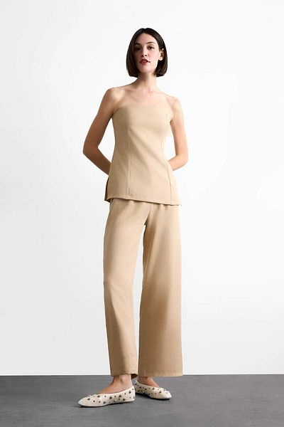 DeFacto Zipper High Waist Short Leg Ankle Length Linen Blend Pants F7982Ax25Sm