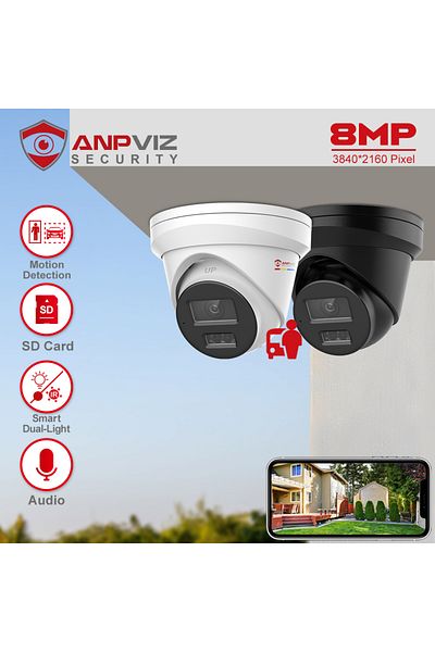 Choice 2.8mm 5MP White Color Anpviz 8MP POE IP Turret Camera Outdoor Smart Dual-Light ColorVU CCTV Video Su