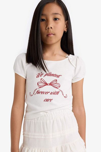 DeFacto Girl's Crew Neck Printed T-Shirt F8468A825Hs