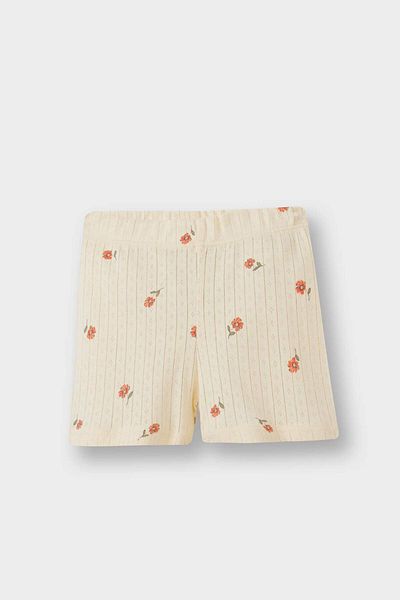 DeFacto Baby Girls Pajamas Set Floral Short Sleeve Rib Top with Elastic Waist Shorts E1552A525Hs