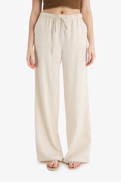 DeFacto Wide Leg Double Pocket Elastic Waist Standard Length Linen Blend Trousers E1981Ax25Sm