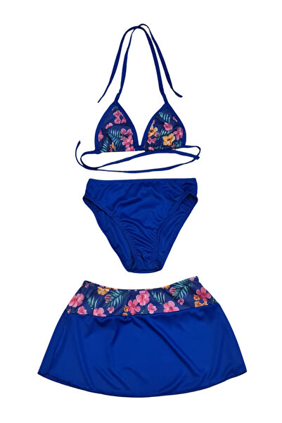 Glowzia طقم بيكيني تنورة للفتيات باللون الأزرق الداكن