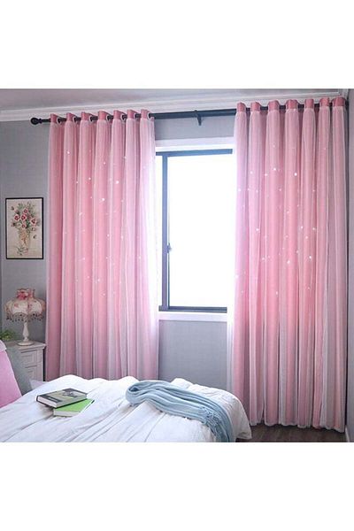 Generic Hollowed Out Stars Curtain Drape Pink 30x5x20centimeter