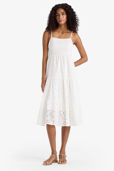 DeFacto Φόρεμα μίντι με τετράγωνο γιακά Terry Cotton White Strap F9270AX25SM