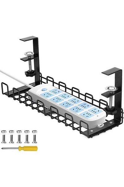 COOYA Under Desk Cable Management Tray, 15.35" No Need to Drill Holes Cable Organizer(Black, 1 Pack)