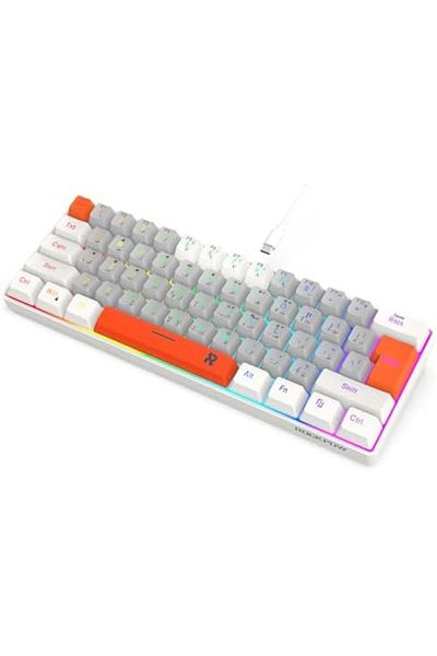 ROCK POW 60% Wired Mini Gaming Keyboard, Arabic English 61Key RGB Backlit Membrane Keyboard
