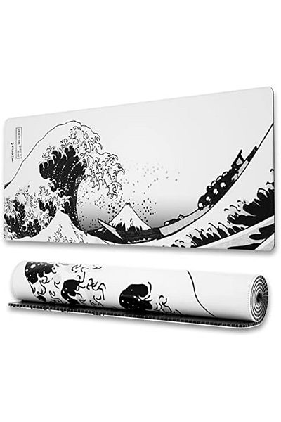 NO N4ME Ovenbird Large Gaming Mouse Pad with Stitched Edges, Japanese Wave Anime Desk Mat, Extended XL Mouse