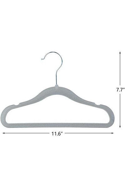 COOYA Non-Slip Clothes Hanger for Baby and Kids 50-Pack Velvet Hangers with 10 Finger Clips(Grey)