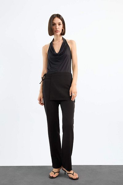 DeFacto Black Trousers with Waist Tie Detail F9020Ax25Sm