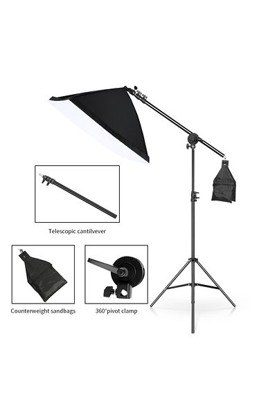 FlashHawk Photography Softbox Lighting Kit with 135W Bulbs,C Cantilever Stand with Boom Arm,Carry Bag