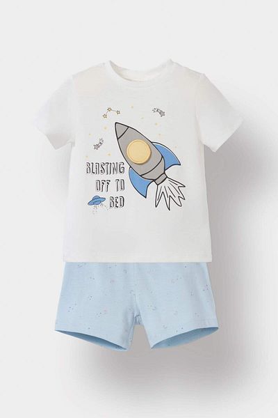 DeFacto Baby Boy Pajamas Set Space Printed Short Sleeve Combed Cotton Top Elastic Waist Shorts E4788A525Hs