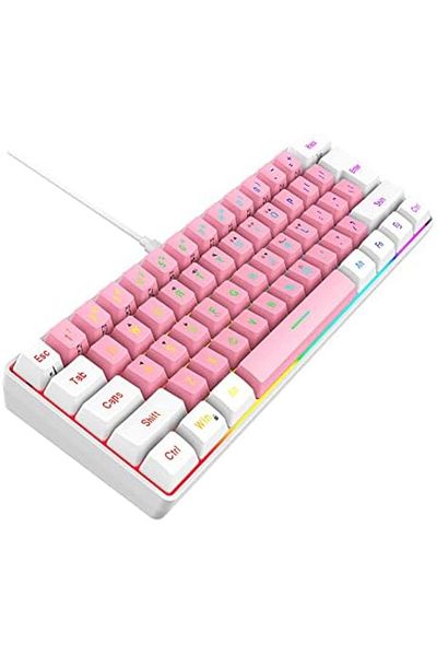 ROCK POW RockPow Wired Keyboard with USB-C, Waterproof, RGB Backlight, White and Pink