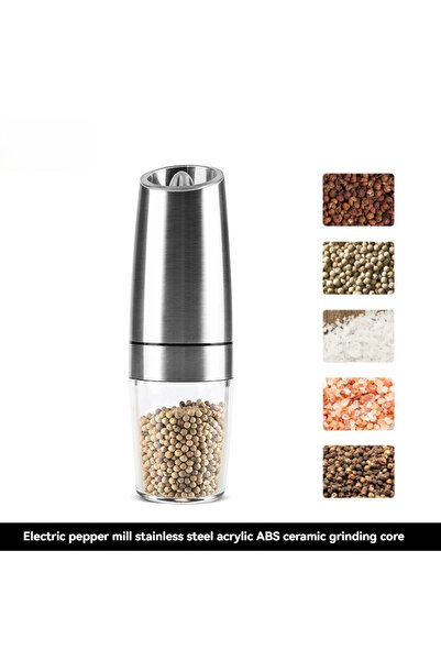 Choice 1 قطعة مطحنة فلفل كهربائية فضية من الفولاذ المقاوم للصدأ تعمل بالجاذبية التلقائية ومطحنة الملح والفلفل