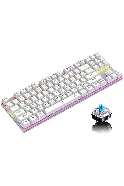 ROCK POW Gaming Mechanical Keyboard with 87 Arabic Keys by ROCK POW White USB