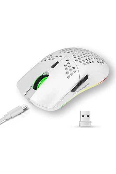 ROCK POW Wireless Gaming Mouse with Honeycomb Lightweight Design, 6 Programmable Buttons, Adjustable DPI, RGB