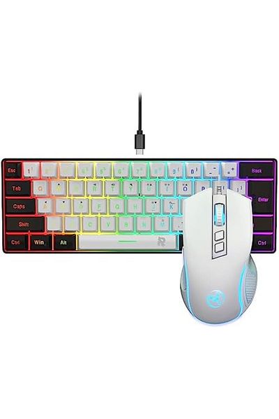 ROCK POW Wired Gaming Keyboard and Mouse Combo, Include Mini 60% Mechanical Feel Keyboard, Ergonomic