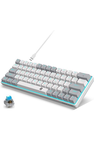 ROCK POW 60% Wired Mechanical Gaming Keyboard 63 keys Ice Blue Backlit Ultra-Compact Mini Keyboard