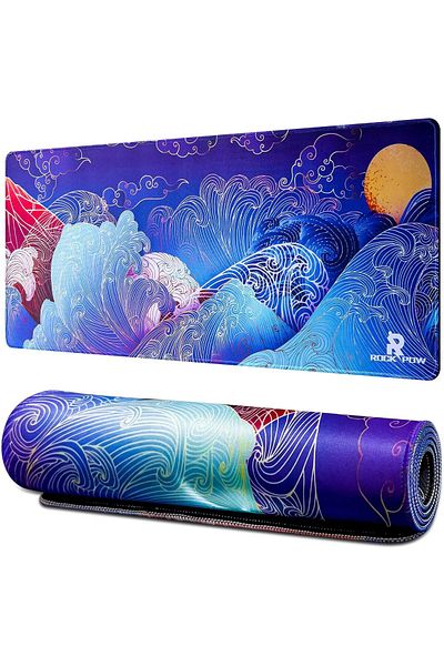 ROCK POW لوحة ماوس ألعاب كبيرة بسطح مضاد للانزلاق، 800 × 300 × 3 مم، قاعدة مطاطية سميكة
