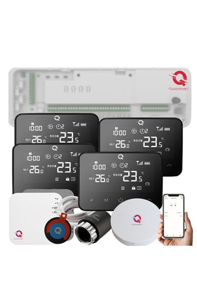 Quicksmart Kit de automatizare wireless pentru încălzire prin pardoseală Q20, control cu ​​8 zone, acces inteligent prin aplicație, negru