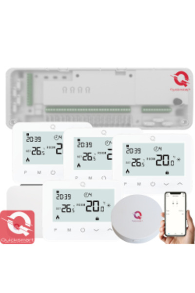 Quicksmart Kit Automatizare Pardoseala Wireless Q20, Controller 8 zone, 4x termostat Q20, Gateway Hub, Control