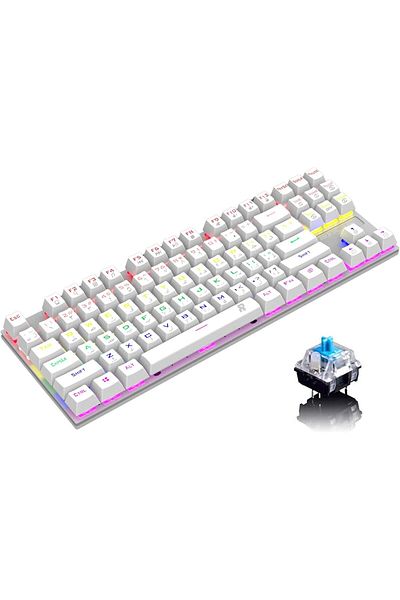 ROCK POW Gaming Mechanical Keyboard with 87 Arabic Keys by ROCK POW White USB