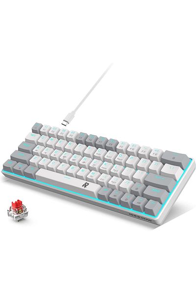 ROCK POW 60% Wired Mechanical Gaming Keyboard 63 keys Ice Blue Backlit Ultra-Compact Mini Keyboard,