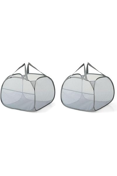 COOYA 2Pack Collapsible Laundry Baskets,Space-Saver with Side Pocket, for Laundry and Storage,Gray