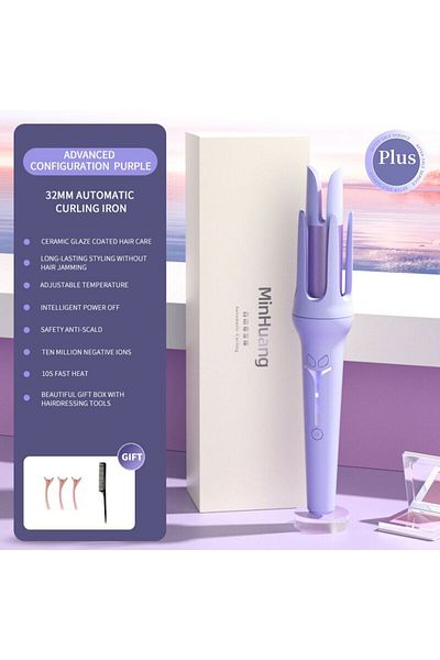 Choice US purple with box Automatic Curling Iron 32 mm Big Roll Anion Ceramic Hair Curler 4-Speed Adjustab